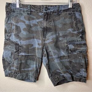 Lucky Brand Men Cargo Shorts Cotton Lyocell Size 30 Gray/Blue Camo 6-Pocket